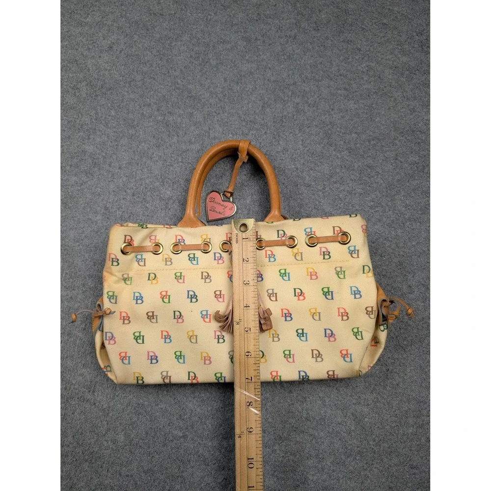 Vintage Dooney & Bourke Satchel Bag Womens Medium Beige Canvas Leather Bee Print